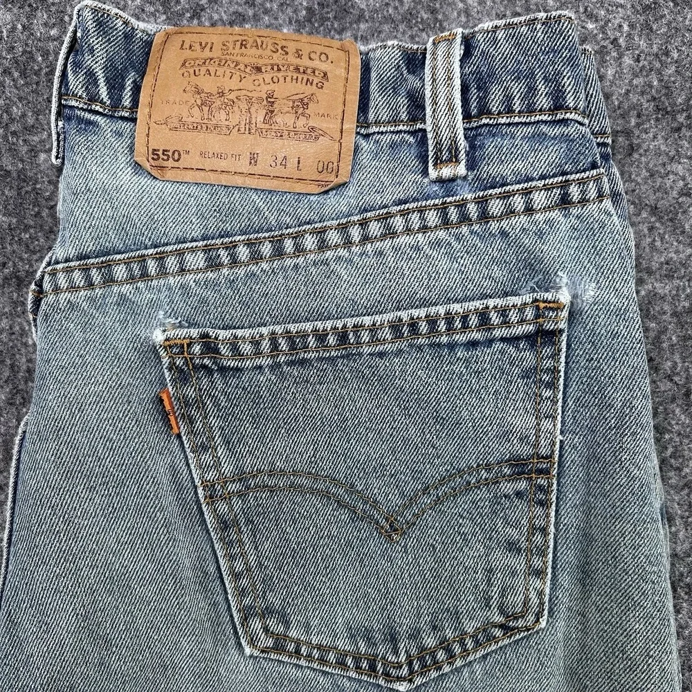Vintage 90s Levi's 550 Size 34 Relaxed Fit Denim Blue Jeans Orange Tab Shorts